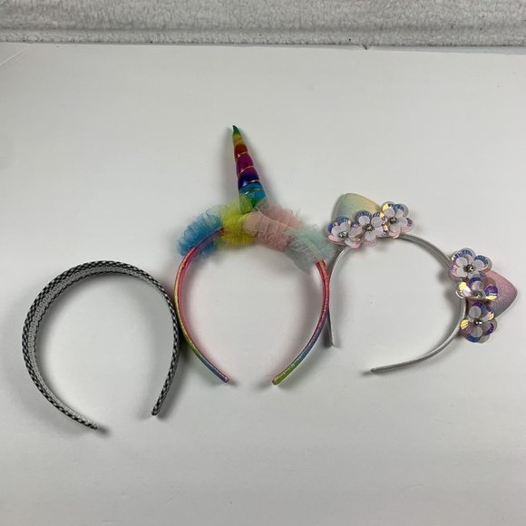 3 Piece Shiny Unicorn Horn Rainbow Elastic Cat Glamour‎ Headband Catchers 6185 - Picture 1 of 6